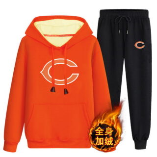 Chicago Bears Orange Men's Winter Thicken NFL Pullover Hoodie & Pant