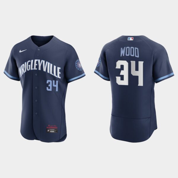 Chicago Cubs #34 Kerry Wood Men's Nike 2021 City Connect Authentic Navy MLB Jersey
