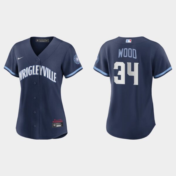 Chicago Cubs #34 Kerry Wood Women's Nike 2021 City Connect Navy MLB Jersey