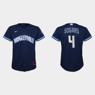 Chicago Cubs #4 Eric Sogard Youth Nike 2021 City Connect Navy MLB Jersey