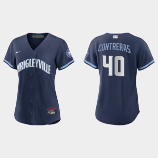 Chicago Cubs #40 Willson Contreras Women's Nike 2021 City Connect Navy MLB Jersey