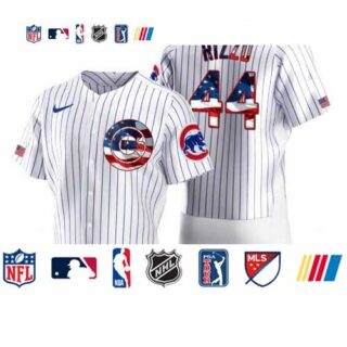 Chicago Cubs #44 Anthony Rizzo Men's Nike White Fluttering USA Flag Limited Edition Authentic MLB Jersey