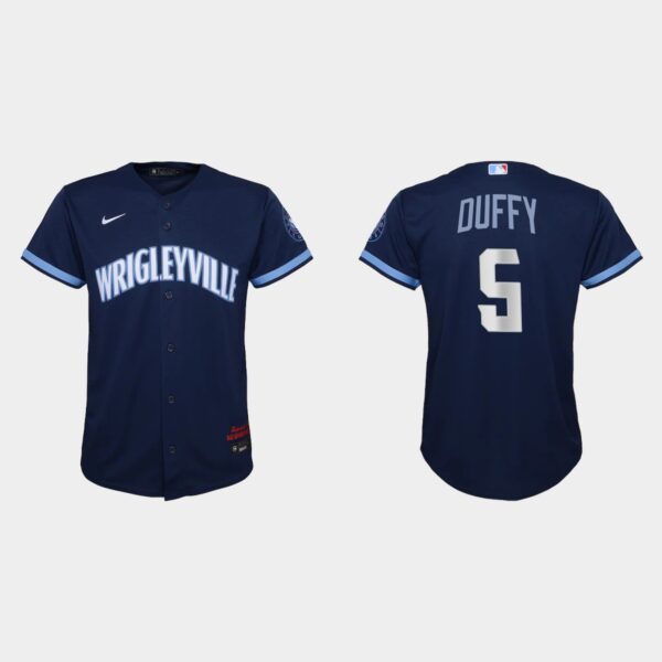 Chicago Cubs #5 Matt Duffy Youth Nike 2021 City Connect Navy MLB Jersey