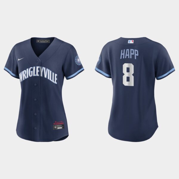 Chicago Cubs #8 Ian Happ Women's Nike 2021 City Connect Navy MLB Jersey
