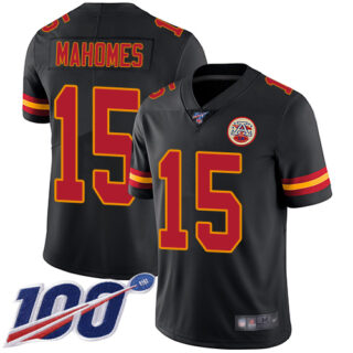 Chiefs #15 Patrick Mahomes Black Youth Stitched Football Limited Rush 100th Season Jersey