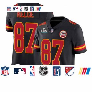 Chiefs #87 Travis Kelce Black Super Bowl LIV Bound Youth Stitched Football Limited Rush Jersey