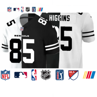 Cincinnati Bengals #85 Tee Higgins Men's Black V White Peace Split Nike Vapor Untouchable Limited NFL Jersey
