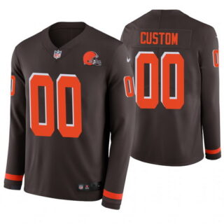 Cleveland Browns Custom Brown Therma Long Sleeve Jersey