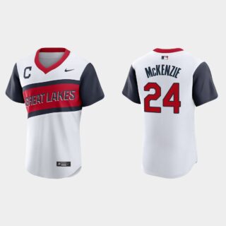 Cleveland Indians #24 Triston McKenzie Men's Nike White 2021 Little League Class Authentic MLB Jersey