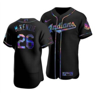 Cleveland Indians #26 Triston McKenzie Men's Nike Iridescent Holographic Collection MLB Jersey - Black