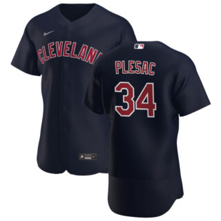 Cleveland Indians #34 Zach Plesac Men's Nike Navy Alternate 2020 Authentic Player MLB Jersey