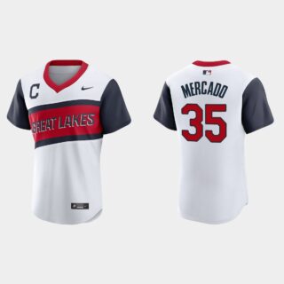 Cleveland Indians #35 Oscar Mercado Men's Nike White 2021 Little League Class Authentic MLB Jersey