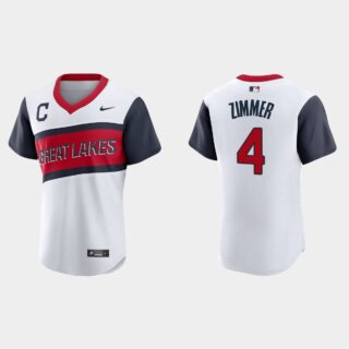 Cleveland Indians #4 Bradley Zimmer Men's Nike White 2021 Little League Classic Authentic MLB Jersey