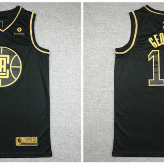 Clippers 13 Paul George Black Gold Nike Swingman Jersey