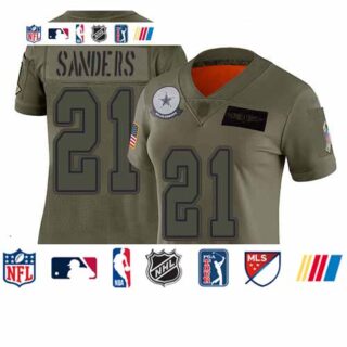 Cowboys #21 Deion Sanders Camo Women's Stitched Football Limited 2019 Salute to Service Jersey