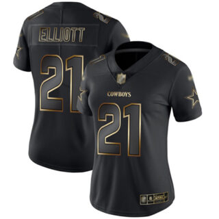 Cowboys #21 Ezekiel Elliott Black Gold Women's Stitched Football Vapor Untouchable Limited Jersey