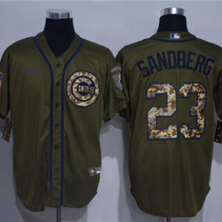 Cubs 23 Ryne Sandberg Olive 2020 Nike Cool Base Jersey