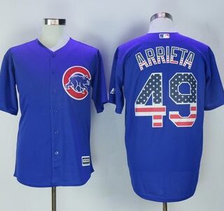 Cubs 49 Jake Arrieta Royal US Flag Cool Base Jersey