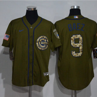 Cubs 9 Javier Baez Olive 2020 Nike Cool Base Jersey