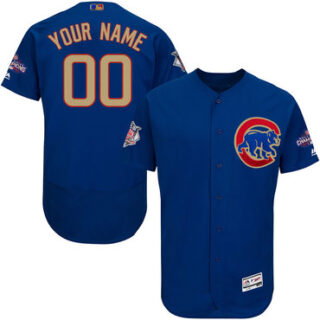 Cubs Blue World Series Champions Gold Program Flexbase Men's Customized Jersey