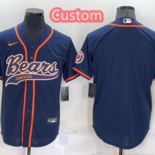 Custom Men's Chicago Bears Navy Cool Base Stitched Baseball Jersey
