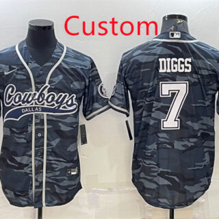 Custom Men's Dallas Cowboys Grey Camo With Patch Cool Base Stitched Baseball Jersey
