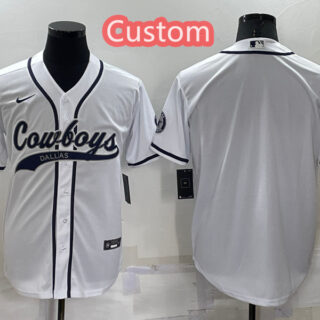 Custom Men's Dallas Cowboys White Cool Base Stitched Baseball Jersey