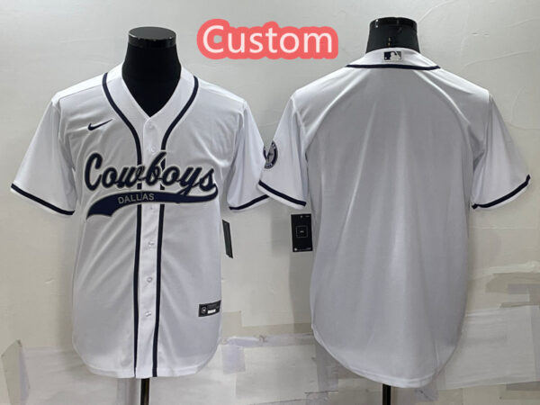 Custom Men's Dallas Cowboys White Cool Base Stitched Baseball Jersey