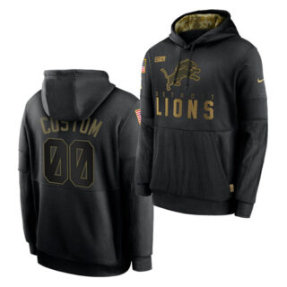 Custom Men's Detroit Lions 2020 Salute To Service Black Sideline Performance Pullover Hoodie