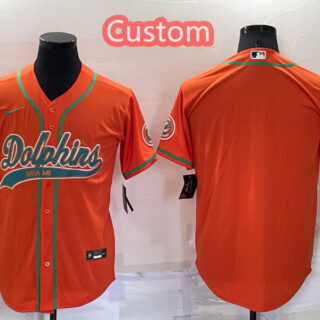 Custom Men's Miami Dolphins Orange Cool Base Stitched Baseball Jersey