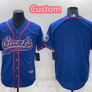 Custom Men's New York Giants Blue Cool Base Stitched Baseball Jersey