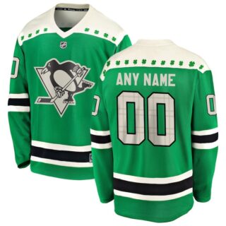 Custom Men's Pittsburgh Penguins Fanatics Branded Green 2021 St. Patrick's Day Breakaway Jersey