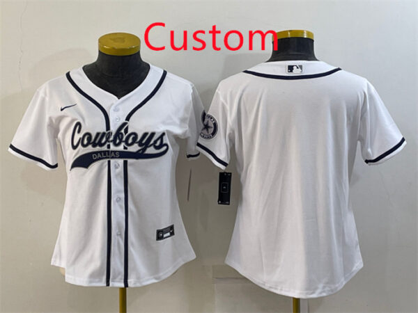 Custom Women's Dallas Cowboys Blank White Baseball Jersey