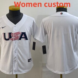 Custom Women's USA Baseball Blank 2023 White World Baseball Classic Stitched Jersey
