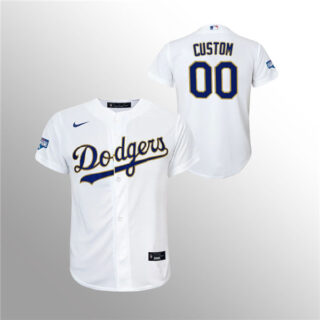 Custom Youth Dodgers White 2021 Gold Program Replica Jersey