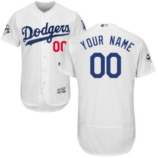 Customized Men's Los Angeles Dodgers White 2017 World Series Bound Flex Base MLB Alternate Jersey