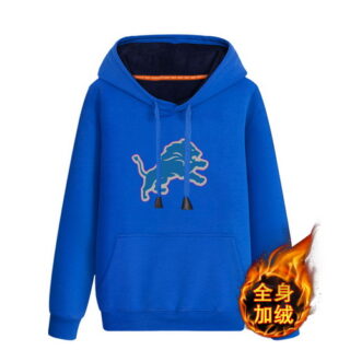 Detroit Lions Blue Men's Winter Thick NFL Pullover Hoodie