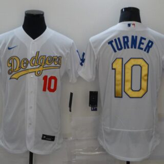 Dodgers 10 Justin Turner White Gold 2020 Nike Flexbase Jersey