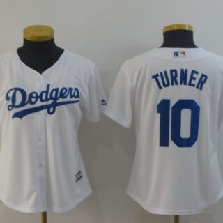 Dodgers 10 Justin Turner White Women Cool Base Jersey