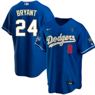 Dodgers #24 Kobe Bryant KB White Gold Series Jersey Men VII Championships