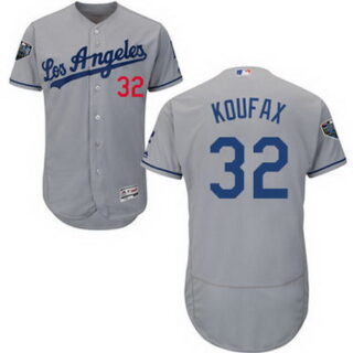 Dodgers #32 Sandy Koufax Grey Flexbase Authentic Collection 2018 World Series Stitched MLB Jersey