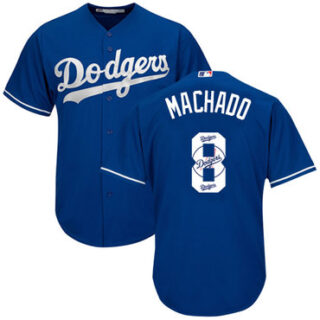 Dodgers #8 Manny Machado Blue Team Logo Fashion Stitched Baseball Jersey