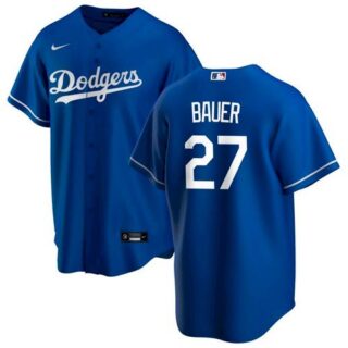 Dodgers 27 Trevor Bauer Royal Nike Cool Base Jersey