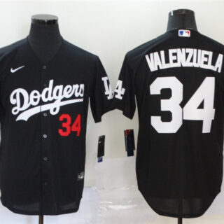 Dodgers 34 Fernando Valenzuela Black 2020 Nike Cool Base Jersey