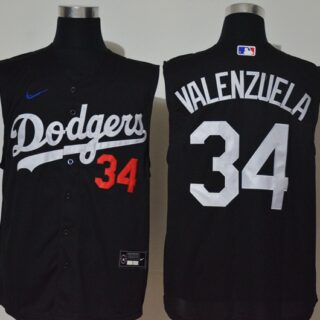 Dodgers 34 Fernando Valenzuela Black Nike Cool Base Sleeveless Jersey