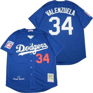 Dodgers 34 Fernando Valenzuela Royal 1981 Cooperstown Collection Jersey