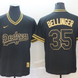 Dodgers 35 Cody Bellinger Black Gold Nike Cooperstown Collection Legend V Neck Jersey