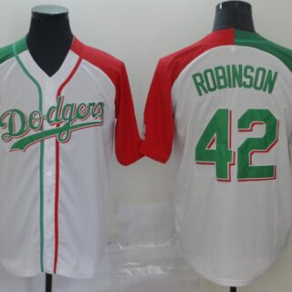 Dodgers 42 Jackie Robinson White Mexican Heritage Culture Night Jersey Mexico