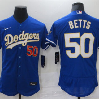 Dodgers 50 Mookie Betts Royal Nike 2021 Gold Program Flexbase Jersey
