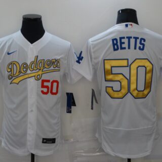 Dodgers 50 Mookie Betts White Gold 2020 Nike Flexbase Jersey